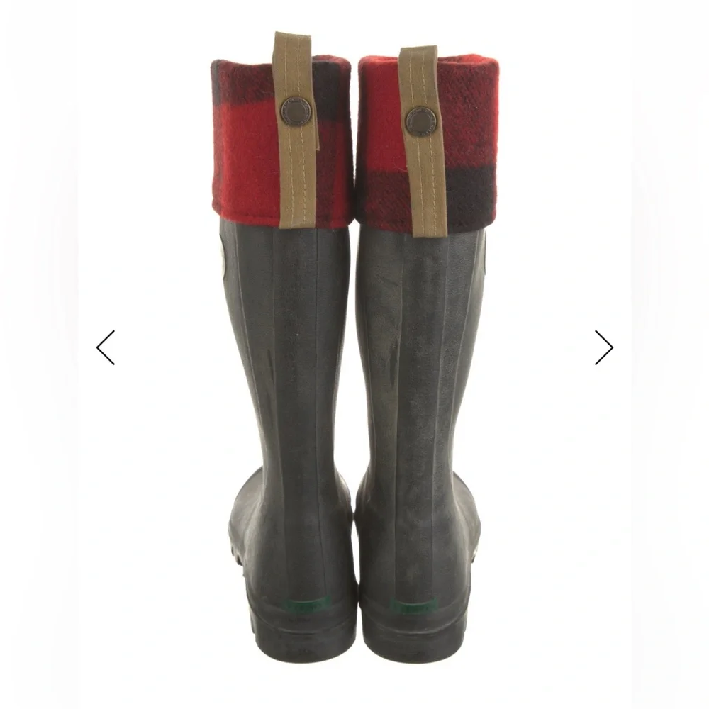 Le Chameau Black Rain Boots Red Plaid Wool